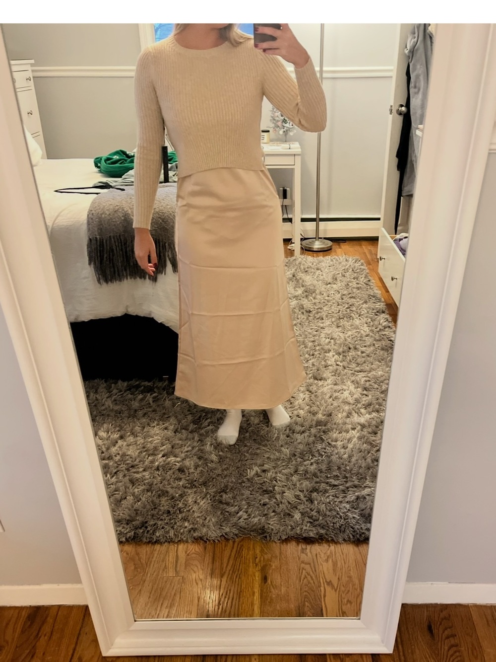 RACHEL ZOE Women's Ribbed Crewneck Sweater and Dress Beige